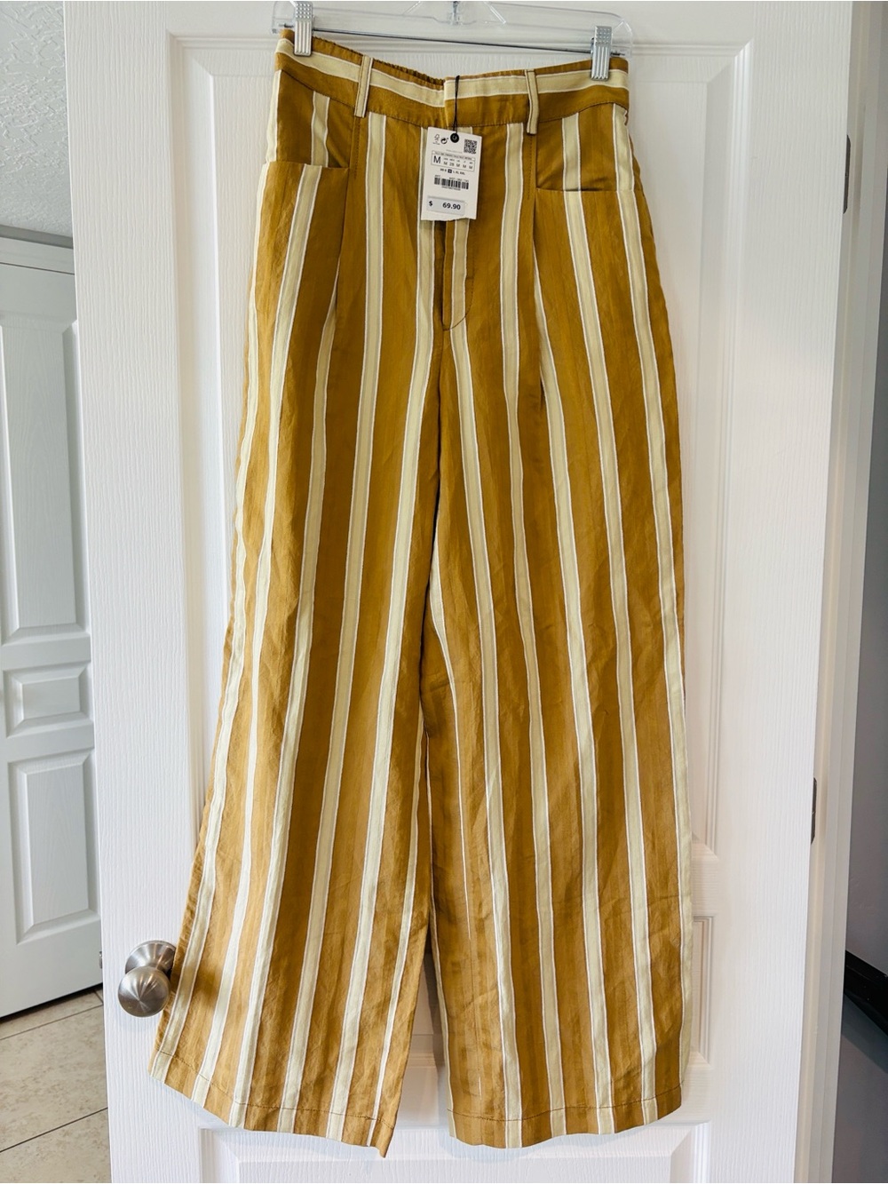 Zara Wide-Leg Striped Pants - Mustard & White